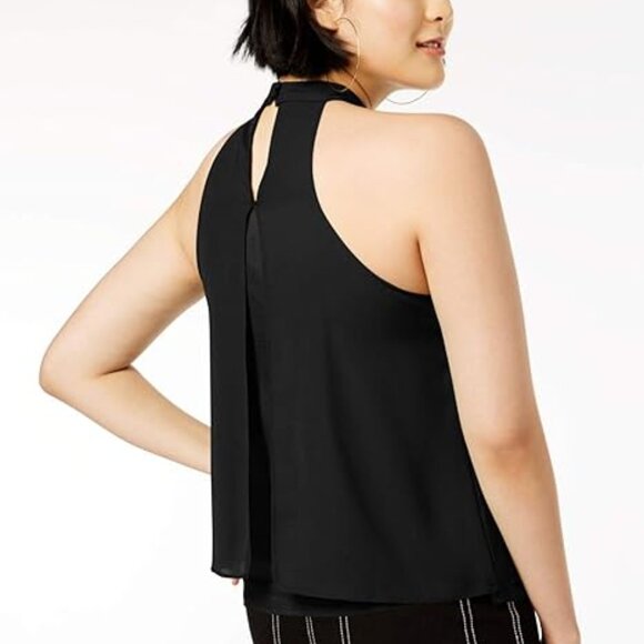 Bar III Black Sleeveless Halter Keyhole Layered Blouse Size Small - Picture 2 of 9